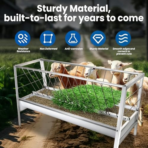 99 Gallon Pasture Hay Feeder, 2 in 1 Stainless Steel Goat Hay Feeder with Deeper Feeding Pan for Goat Sheep Horse, Detachable Livestock Feeder Ease of Assembly in Farm Outdoor (silvery stainess steel) - color: silvery stainess steel