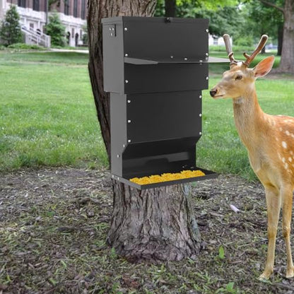 Large Metal Hanging Deer Feeder with Lid, 59Lbs Capacity Heavy Duty Hanging Livestock Gravity Feeder, Carbon Steel Deer Feeding Station
