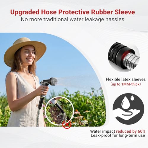 Lefree 100ft Metal Garden Hose - Heavy Duty 304 Stainless Steel Flexible Water Hose, No Kinks & Leak-Proof with Upgraded Handle, 10-Function Spray Nozzle & 4 Spare Gaskets for Yard, RV, Pet Bath - color: Gray, size: 100FT