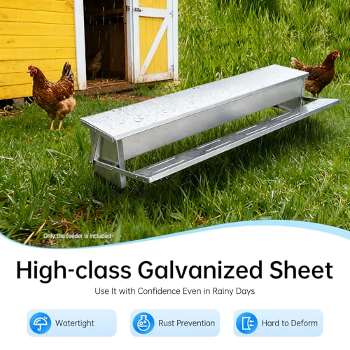22lb Automatic Metal Treadle Feeder, 13.78in Treadle Chicken Feeder with Weatherproof Lid, Sturdy Galvanized Steel Poultry Feeders, Rat Proof Poultry Feeder for Chicken, Geese, Ducks, Turkeys