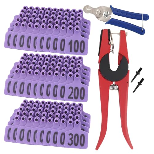 Cattle Ear Tags 001-100 Number Plastic Livestock Animal Tag for Cows Ear Tag Applicator Kit (001-300, Purple) - color: Purple