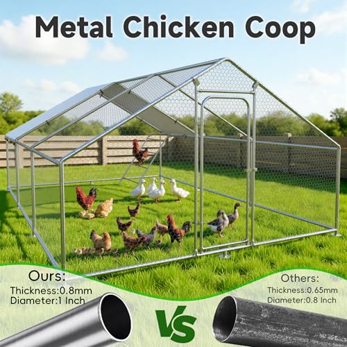 Large Metal Chicken Coop with Roosting Perch, Waterproof and UV-Resistant Cover,Outdoor Walk-in Cage Hen House for Yard Farm Rabbit Duck Chicken Run with Spire Roof(19.7'W x 13.1'L x 6.4'H) - size: 236.0"L x 157.5"W x 78.0"H