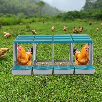 Chicken Nesting Boxes, 4 Compartment Nesting Boxes for Laying Eggs, Roll Away Nesting Box Egg Collection Tray, Wall Mount Poultry Roll Away Chicken Laying Boxes (Green) - color: 4 Compartment Nesting Boxes (Green)