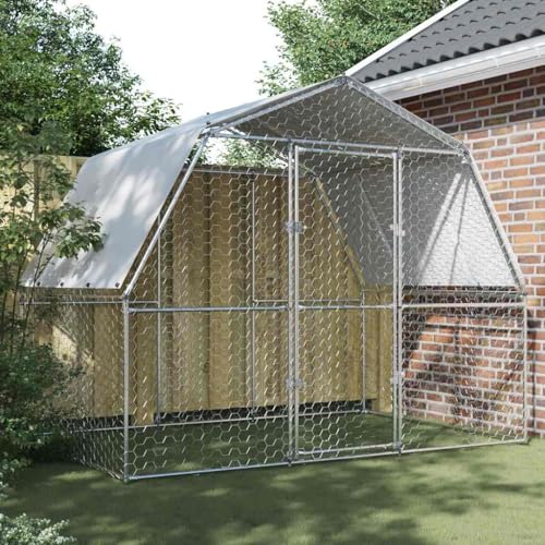 Galvanized Steel Chicken Coop with Lockable Door and PE Roof 112"x76"x90" Large Outdoor Animal Cage for Chickens Ducks Rabbits - size: 112.2" x 76.8" x 90.6" (L x W x H)