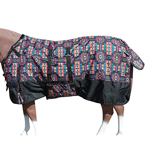 Black Aztec 78 in HILASON 600D Winter Waterproof Poly Horse Blanket Belly Wrap - size: 78 In