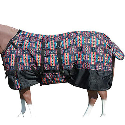 Black Aztec 78 in HILASON 600D Winter Waterproof Poly Horse Blanket Belly Wrap - size: 78 In