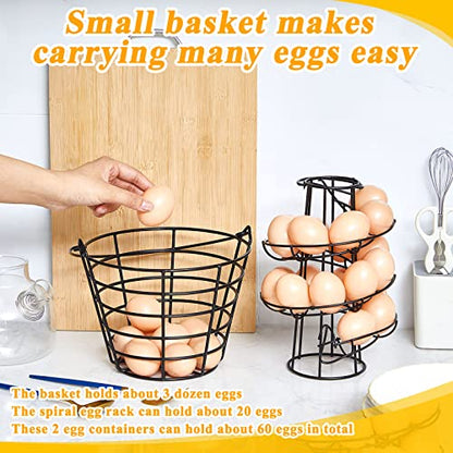 Zubebe 2 Pcs Egg Basket Storage, Spiral Fresh Egg Collecting Holder Countertop Metal Wire Rack Functional Dispenser for Kitchen Display(9.4'',handle Style) - size: 9.4'', style: Handle Style