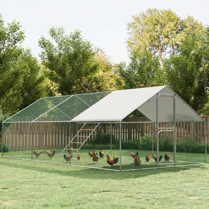 Walk-in Chicken Coops 10 x 20 Large Metal Chicken Runs with Waterproof Hardware Cloth Cover Poultry Cage with Split Double Door - color: Silver, size: 10'L × 20'W × 6.5'H