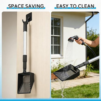 Cat Litter Scoop, Deep Shovel with Metal Long Handle, 21"-39.5" Telescopic & Adjustable Heavy Duty Fast Sifting Shovel Kitty Litter Scooper for Sifting Cats Litter - size: 21-39.5 inch