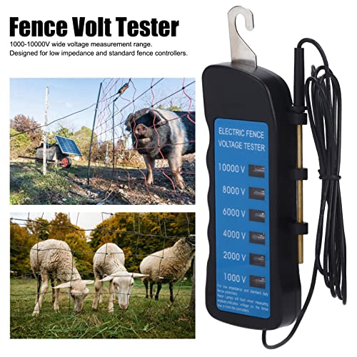 Electric Fence Voltage Tester, 6 Neon Lights Testing Tool Digital Electric Fence Tester LCD Display Grounding Testing 1000-10000V for Farms Fault Finder