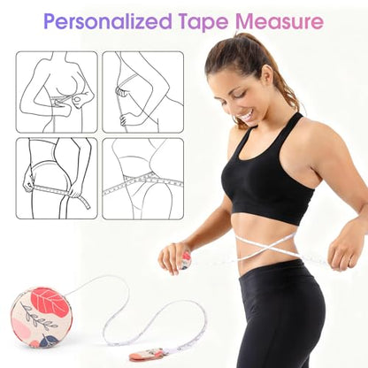 Retractable Mini Tape Measure, Auto-Retract, Premium Leather Tape Measure, Dual-Sided Ruler, Ideal for Fabric Cutting, Body Measurements, and Handicrafts (Bohemian Leaves) - color: Bohemian Leaves
