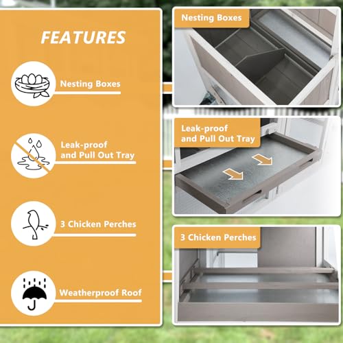 79“L Chicken Coop and Run, 2 Story Backyard Hen House with Nesting Box, Poultry Cage for 1-3 Chickens Ducks Rabbits with Removable Tray, Ramp and UV-Resistant Roof Panel - size: 78.7"L x 26.0"W x 39.0"H