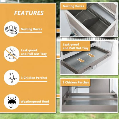 79“L Chicken Coop and Run, 2 Story Backyard Hen House with Nesting Box, Poultry Cage for 1-3 Chickens Ducks Rabbits with Removable Tray, Ramp and UV-Resistant Roof Panel - size: 78.7"L x 26.0"W x 39.0"H