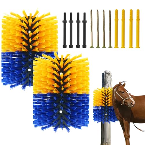 GarveeHome Livestock Scratch Brushes, Short Single Cow Brush Cow Scratcher Full Massage Brush for Grooming Relieve Itch for Cow Goat Cattle Pig Sheep - color: Blue and yellow