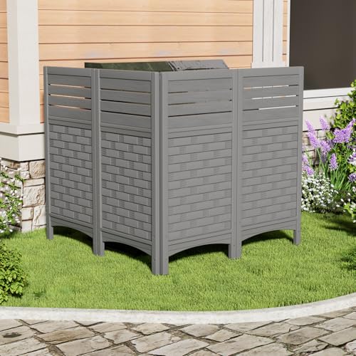 ZZM Gray Privacy Fence Panels Outdoor Decorative Air Conditioner Fences Screen Trash Can Pool Equipment Hide Fence for Deck Balcony (4 Panels) - color: Style A - Gray 4 Panels