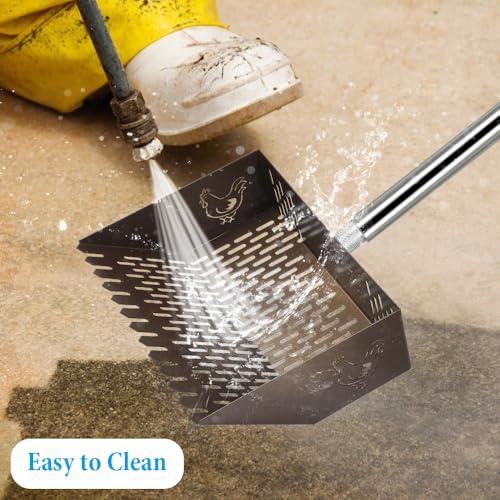 Kalekey Heavy Duty Chicken Coop Rake and Scoop, 15 Inch Extra Large Chicken Coop Rake with Adjustable Stainless Steel Handle (25 to 73 Inch)，Metal Multi-Use Cleaning Shovel for Coops, Beach（Brown） - color: Brown