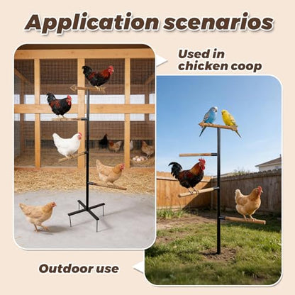 Tnstbiee Large Chicken Roosting Bars, Wooden 4-Branch Perch & Outdoor Bird Playground Toy,Chicken Perch for Coop & Backyard,50" H x 16.5" R, 4-Prong Metal Ground Plug,for Small Poultry, Bird & Parrots