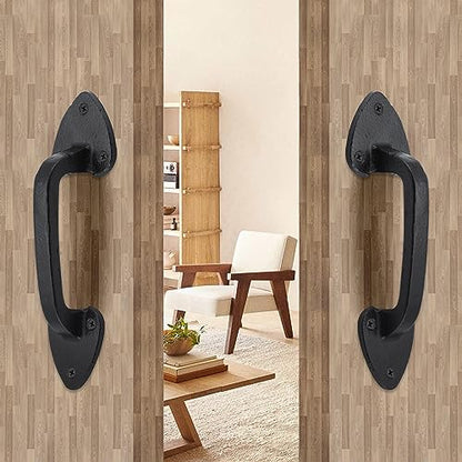 WellMade Barn Door Handles, 7.5 in Gate Handle, Rustic Metal Door Pull Handle Hardware for Wooden Garden Gate Shed Cabinet（Black, 2 Pack - size: 2 Pack