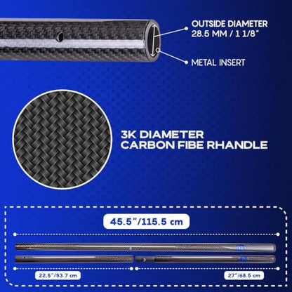 CKG Carbon Fiber Travel Sand Scoop Shovel Handle Universal Lightweight Pole for Beach Metal Detecting Long Rod with 28.5mm/1 1/8 " Diameter - color: Black, size: Travel
