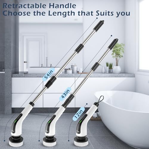 Bomves Electric Spin Scrubber, Cordless Cleaning Brush Scrubber for Home, Multi Replaceable Brush Heads-90Mins Work Time, 3 Adjustable Size, 2 Speeds for Bathroom Shower Bathtub Glass Car
