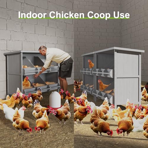 2-Tier Nesting Boxes for Chickens, 6-Compartment, Wooden Chicken Nesting Box for Laying Eggs, Chicken Laying Boxes with Perch, Solid Wood Egg Laying Box for Hens, Ducks, 1 Pack - size: 45.3" x 17.7" x 34.6"