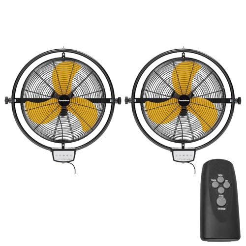 2 PCS 20 IN 5500 CFM Remote Control Wall Mount Fan, 3 Speed High Velocity Wall Fan with Timer, Air Circulator for Garage, Commercial, Greenhouse, Warehouse & Gazebo Use, UL Listed - color: Yellow, size: 20 inches (pack of 2)