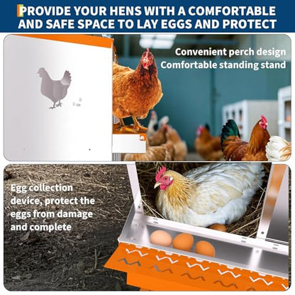 8 Compartment Chicken Nesting Box, Galvanized Steel Metal Laying Box with Removable Tray Roll-Out Egg Collection, Wall Mount Hen Roosting Box, Easy Egg Collection - color: Orange, size: 8 holes with legs