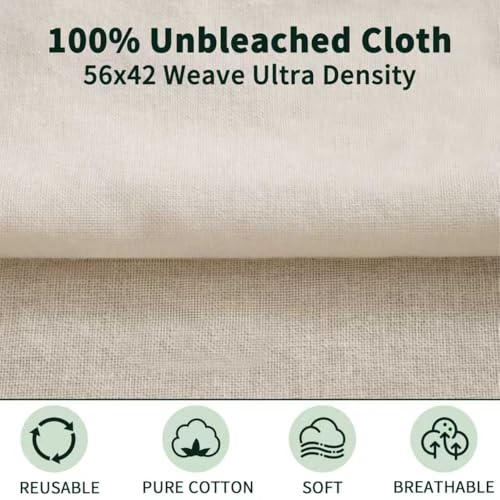 Grade 100 Cheesecloth for Straining, 15 Pack Unbleached Cotton Cloths | Precut with hemmed edges, reusable 56 x 42 weave, 10 pcs 20 x 20 + 5 pcs 15 x 15 for yogurt, cheese and nut milk