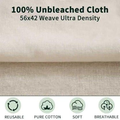 Grade 100 Cheesecloth for Straining, 15 Pack Unbleached Cotton Cloths | Precut with hemmed edges, reusable 56 x 42 weave, 10 pcs 20 x 20 + 5 pcs 15 x 15 for yogurt, cheese and nut milk