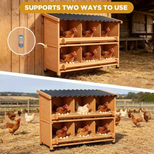 Weatherproof Chicken Nesting Boxes, Heavy Duty 6 Compartments Wall Mounted or Floor Use Chicken Coop Laying Boxes with Preventing Egg Falls for Backyard and Farms (6 Compartments) - size: 37.1"L x 17.4"W x 28.4"H