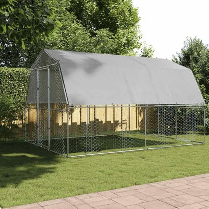 Galvanized Steel Chicken Coop with Lockable Door and Water-Resistant Roof 147.6x112.2x90.6 Inch Silver Outdoor Animal Enclosure for Hens Ducks Rabbits - size: 147.6" x 112.2" x 90.6" (L x W x H)