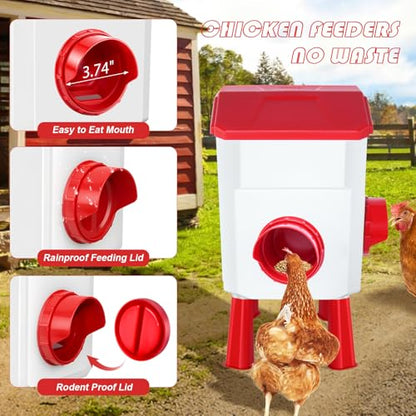 Chicken Feeder and Waterer Set 2 Gallon/17.6 Pounds, Automatic Chick Feeder and Waterer Set No Waste, Poultry Feeder Large for Hens/Ducks/Poultry - color: Red