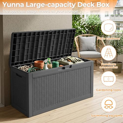 70 Gallon Waterproof Outdoor Storage Box,Deck Boxs for Outdoor and Indoor Use,Deck Storage Box for Picnic Supplies,Gardening Tools,Lockable and Easy to Install(Black)