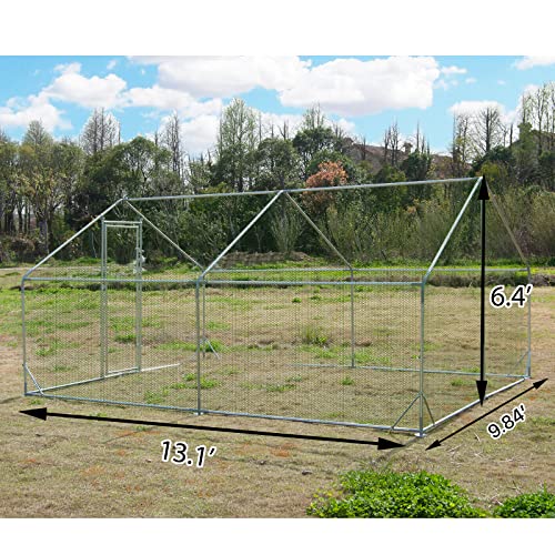 Large Metal Chicken Coop Walk-in Poultry Cage Hen Run House Spire Shaped Cage with Waterproof and Anti-Ultraviolet Cover for Outdoor Backyard Farm Use - size: 236.2"L x 118.1"W x 76.8"H