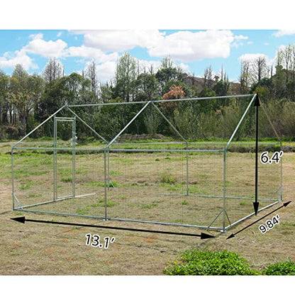 Large Metal Chicken Coop Walk-in Poultry Cage Hen Run House Spire Shaped Cage with Waterproof and Anti-Ultraviolet Cover for Outdoor Backyard Farm Use - size: 236.2"L x 118.1"W x 76.8"H