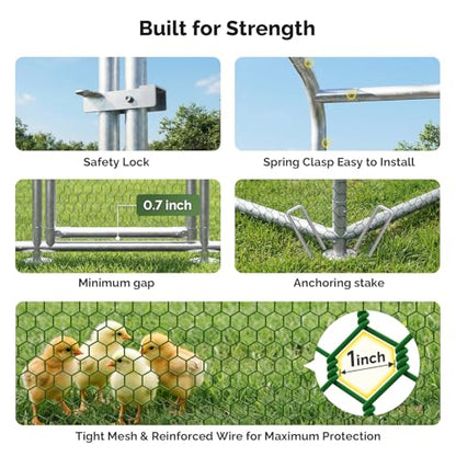 Sino Luban Large Metal Chicken Coop Run for 10 Chickens/Ducks, Chicken Runs for Yard with Waterproof Cover, Chicken Enclosure Chicken Pen Outdoor, Walk-in Poultry Cage (Upgrade wall Support Brace) - size: 6.6x6.6 FT