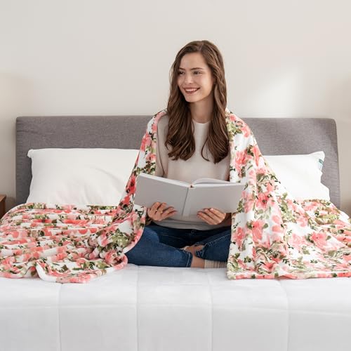 Berkshire Blanket-Classic Heavyweight Soft Printed VelvetLoft® Plush Blanket, Full/Queen Size Soft Fuzzy Warm Blanket for Couch Sofa Bed, Abstraction Pink Green, 90in x 90in - color: Abstraction Pink Green, size: Full/Queen