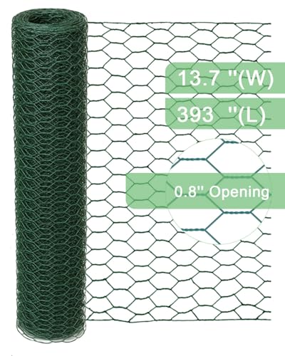 Garden Poultry Green Chicken Wire - 13.7 '' × 393 '' Chicken Wire Floral for Crafts, Garden Fence Animal Barrier, 1 inch Mesh Poultry Netting Fence, Pet/Rabbit/Chicken Wire Fencing - size: 13.7 inch × 32.8 Ft