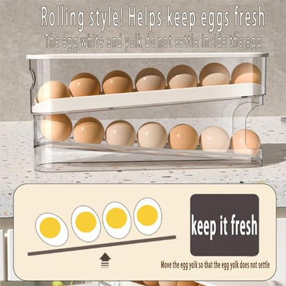 WACOI Auto Rolling Fridge Egg Organizer, Space Saving Eggs Dispenser for Refrigerator Storager with Lid,Egg Holder for Fridge 2 Pack - size: 2 Pack