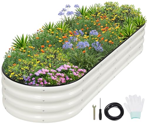 1MORE Galvanized Raised Garden Bed- Planter Garden Boxes Outdoor, Raised Beds for Gardening, 6x2x1ft Metal Garden Bed Kit for Vegetables Flower, Planter Raised Beds with Tools.White - color: White, size: 6×2×1ft（1pcs）