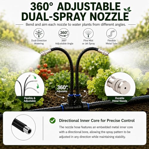 50Ft 1/2" Tubing High-Flow Drip Irrigation System, 360° Adjustable Garden Watering System with 30 Nozzles, Dual-Side Watering Kit for Raised Beds, Greenhouses & Efficient Plant Irrigation - size: 50Ft