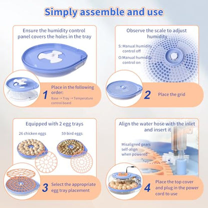 Incubators for Hatching Eggs, FAMEWARE 26 Egg Incubator with Voice Control, Auto Turning, Auto Humidity, °F/°C Switch & Egg Candler, Fits Chicken Bird Eggs - Blue - color: Blue