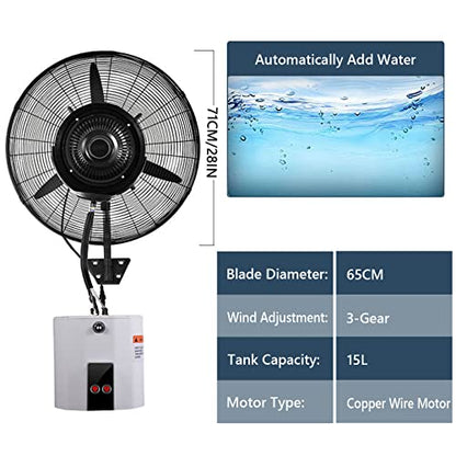 Cooling Fan with Mist,60°Oscillating Wall-Mounted Misting Fan,Industrial Shop Garage Barn Workspace Misting Fans with 3 Wind Modes,71cm/28in