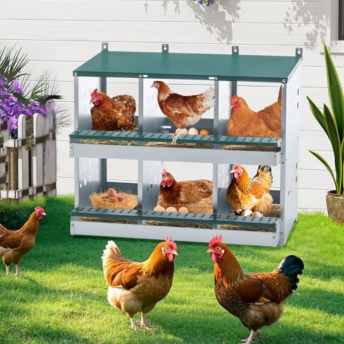 Chicken Nesting Box for Laying Eggs - 6 Room Chicken Laying Boxes, Nesting Boxes for Chickens, Heavy Duty Metal Chicken Coop,33.07" L x 16.92" W x 25.59" H - size: 33.07" L x 16.92" W x 25.59" H