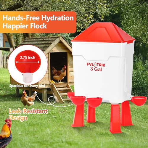 3 Gallon Chicken Waterer and Feeder Set with Legs, 2.75' Watering Cups & 3.5" Feed Ports for Large Beaks, Automatic No-Waste Feeders and Waterers, Easy No-Tools Assembly