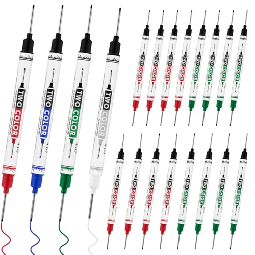 16 PCS Long Head Deep Hole Marker Pens,20mm Long Nib Marker, Longs Nose Markers, Waterproof Construction Markers Marking Tool,Permanent Markers Carpenter Ink marker Pens,Metal marking Pens - color: 16PCS-Double-ended pens-20MM-Red/Blue/Green/Black/White