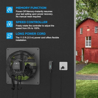 Shutter Exhaust Fan, 12'' Wall Mount Attic Fan with Speed Controller, Automatic Shutter, 1600 RPM, 5 Speed Adjustable, Ventilation and Cooling for Attic, Garage, Greenhouse - size: 12 Inchs