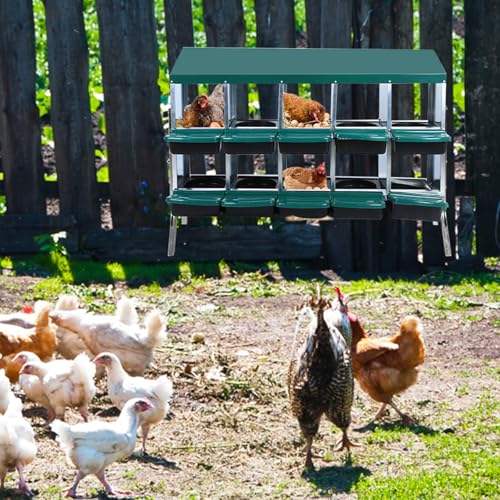 Chicken Nesting Boxes,10 Hole Metal Roll Away Eggs Laying Boxes with Ventilation Holes，Rustproof Plastic Tray & Keyhole Mounting, Cleanable Pull Out Nest Box for Hen & Duck, Green - color: Green, size: 10 holes with legs