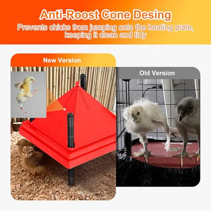 ZenxyHoC Brooder Plate for Chicks with Anti-Roost Cone, Chick Brooder Heater Red 10" x 10" with Digital Display Temperature Control - size: 10" x 10" with Digital display temperature control
