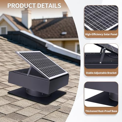 Solar Roof Vent Fan, 60W Dual Power Attic Fan with Thermostat &,A2 | 60W monocrystalline solar panel, dual power backup, 3-speed remote & 25°C auto-start, 2500m³/h high airflow, quiet <45dB - color: A2